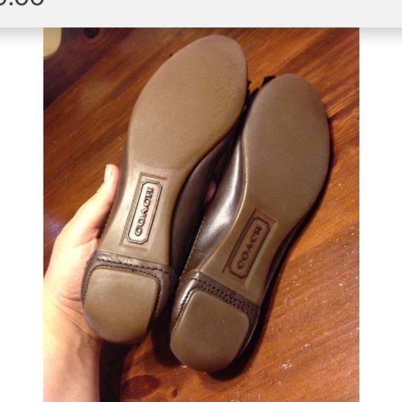 AUTHENTIC VINTAGE COACH SOPHIA CANVAS &  BROWN LEATHER SIG C FLAT SHOES Size 9.5 - Picture 8 of 13